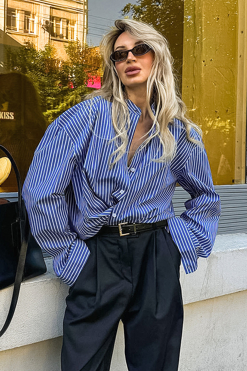 French Blue Striped Shirt for Women