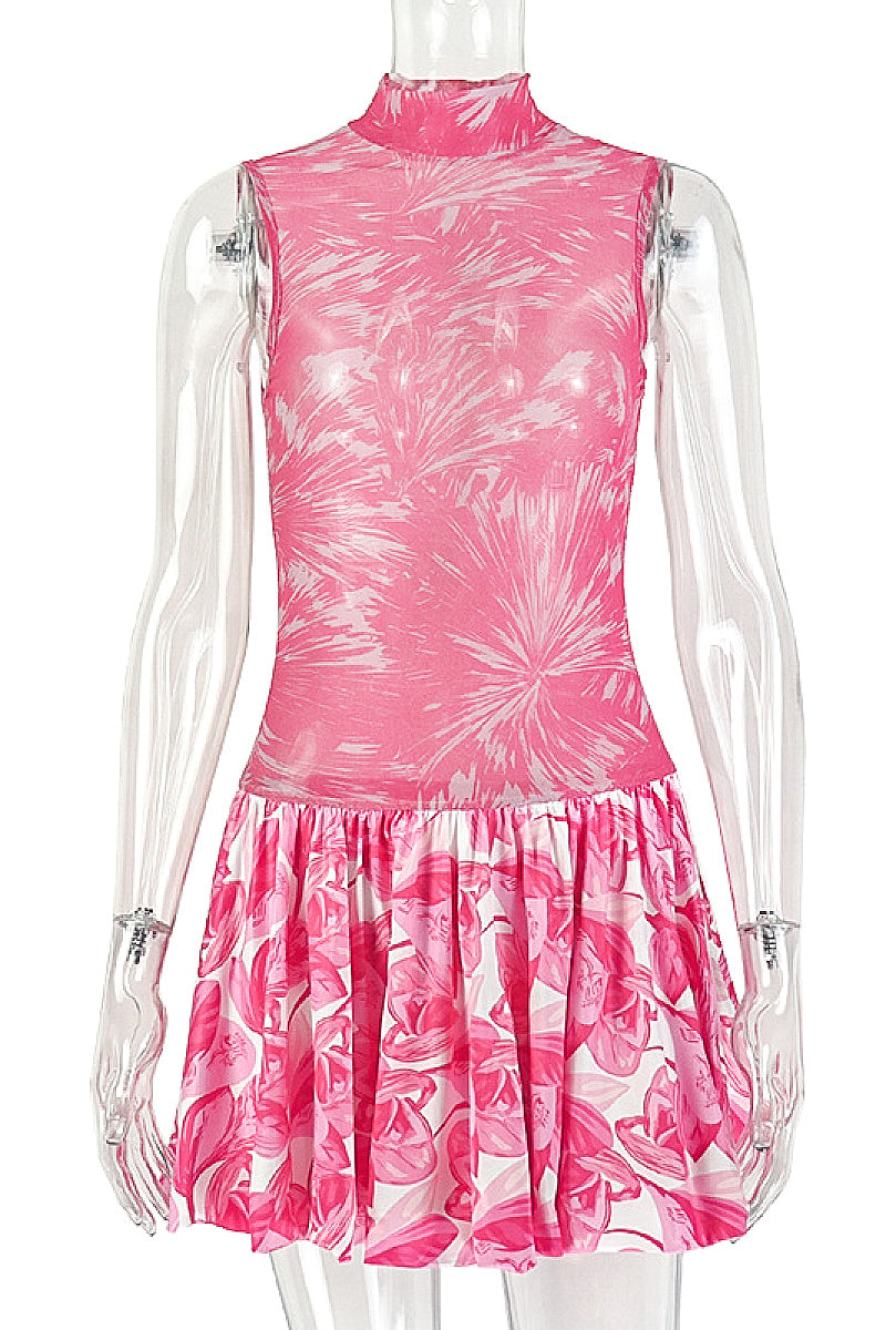 Stylish Color Block High Neck A-Line Dress