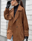 Brown Double-Breasted Suede Coat for Women