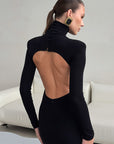 Black Sexy Backless Knit Long Sleeve Dress