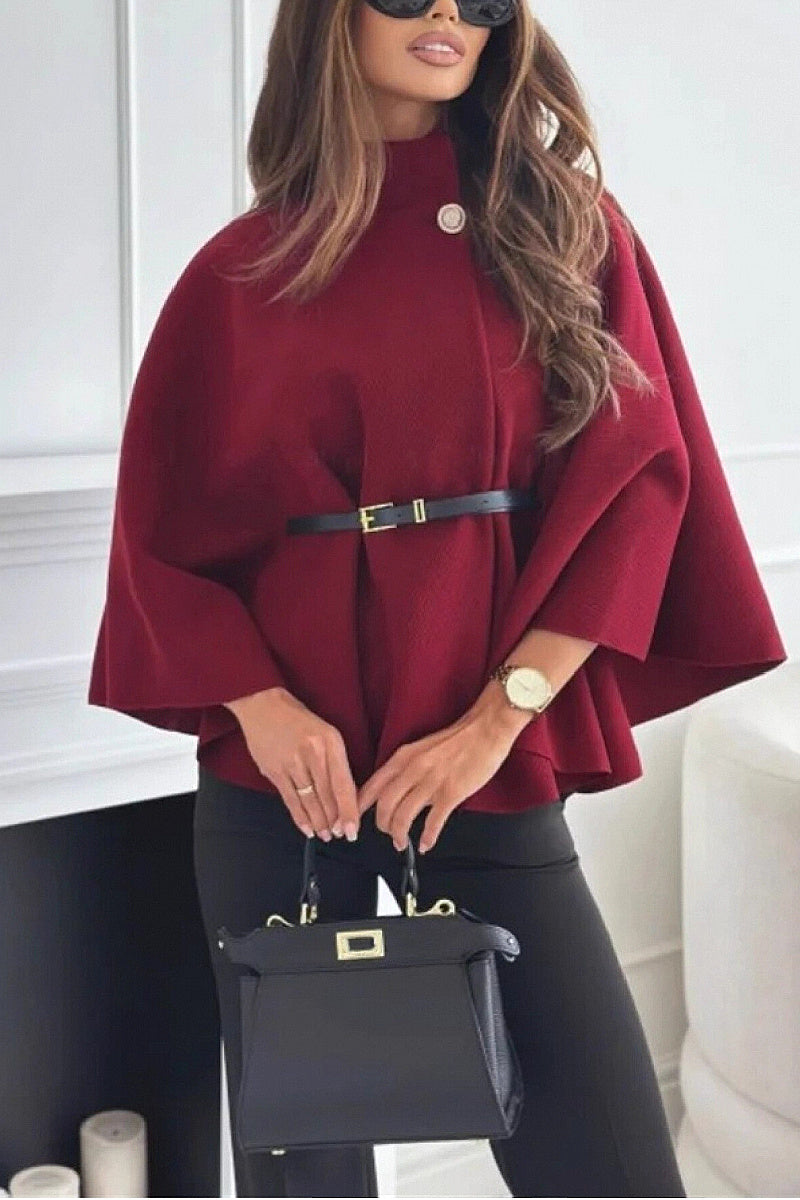 Elegant Winter Women's Cape Coat with Waist Tie