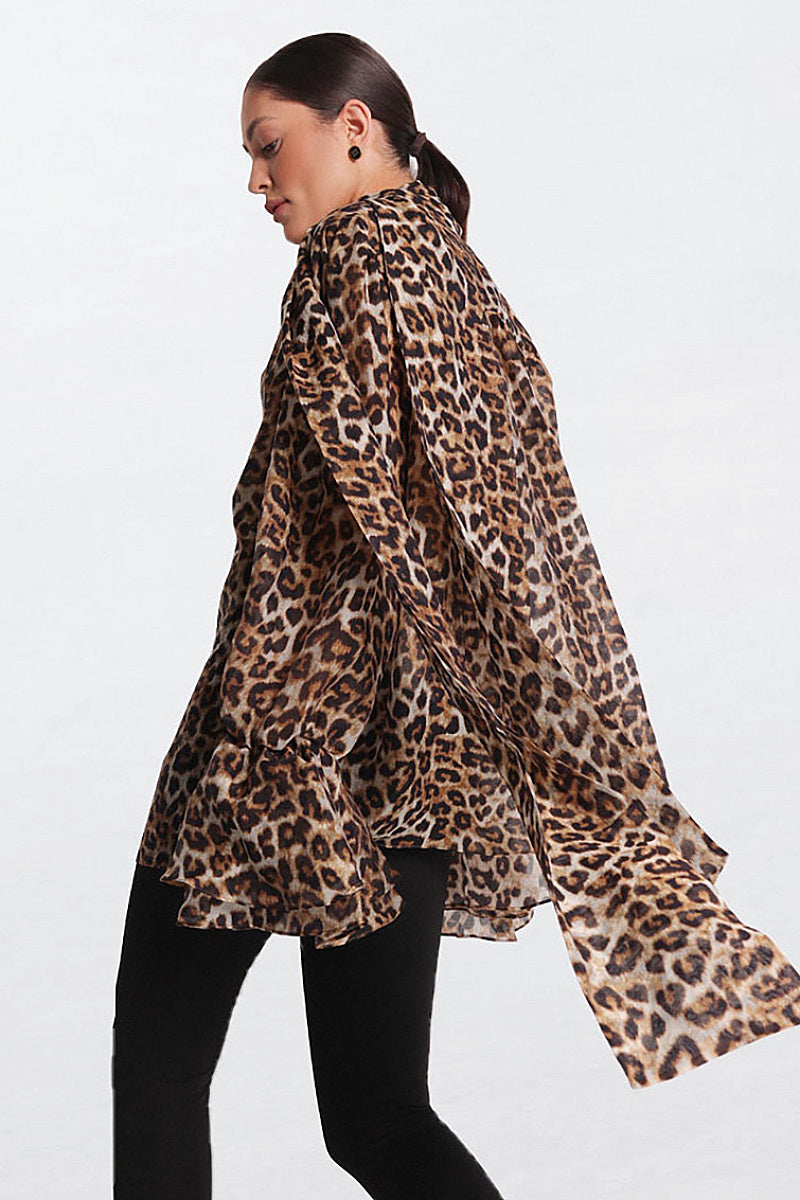 Chic Ruffled Leopard Print Chiffon Blouse