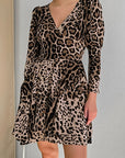 Fashionable Leopard Print A-Line Dress with Long Sleeves