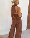 Chic Brown Cotton Linen Two-Piece Set