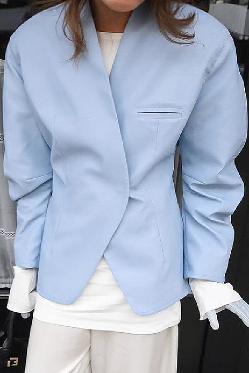 Casual Blue Blazer Jacket for Women