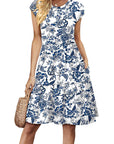 Fashionable Printed Dress with Cap Sleeves