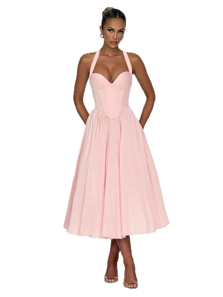 V-Neck A-Line Dress with Bow Detail