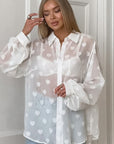 Chic Black Heart Print Long Sleeve Shirt for Women