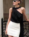 French Style Satin Sleeveless Top with Ribbon