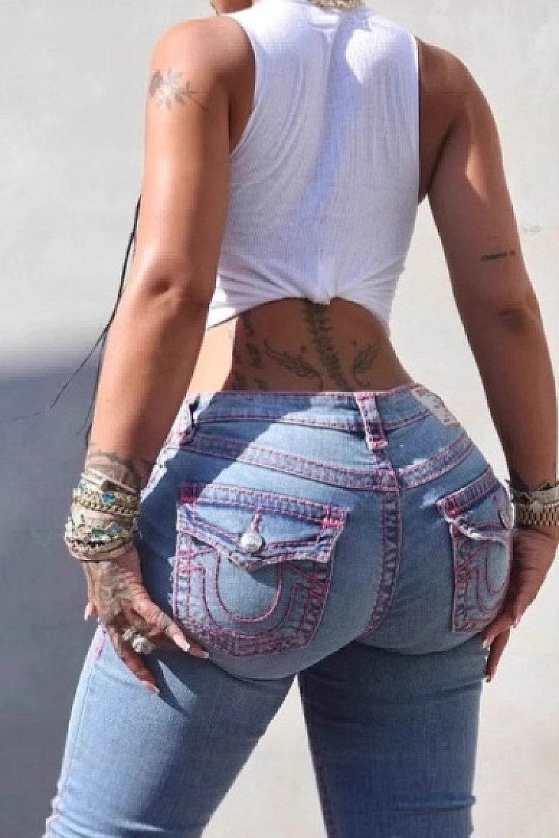 Retro Fashion Embroidered High Waist Skinny Jeans