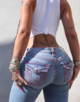 Retro Fashion Embroidered High Waist Skinny Jeans