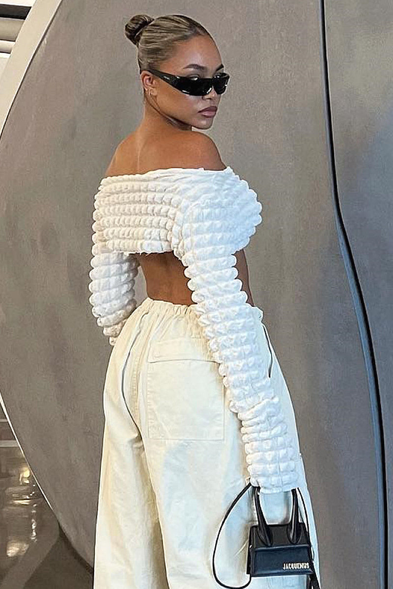 Sexy Hollow Out Long Sleeve Off Shoulder Top