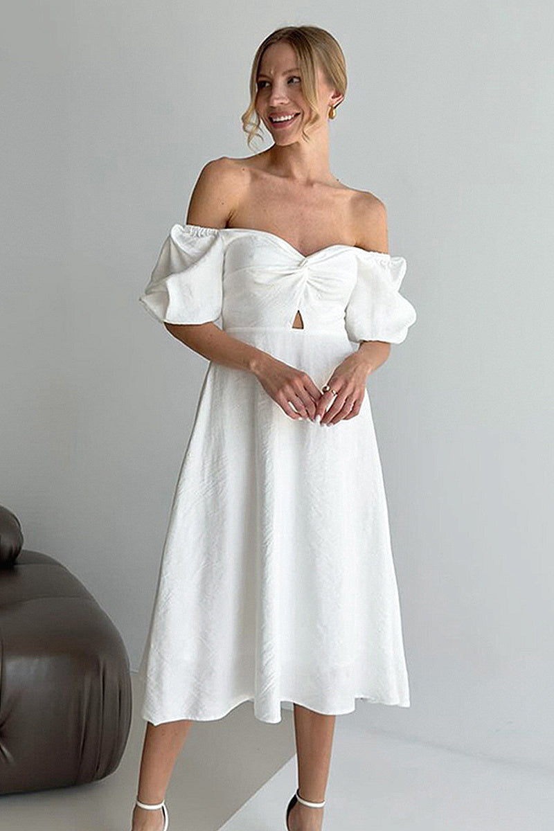 Elegant Lantern Sleeve A-Line Dress