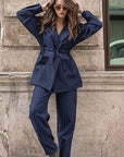 French Vintage Elegant Striped Suit Set for Women
