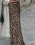 Elegant Satin Leopard Print Midi Skirt