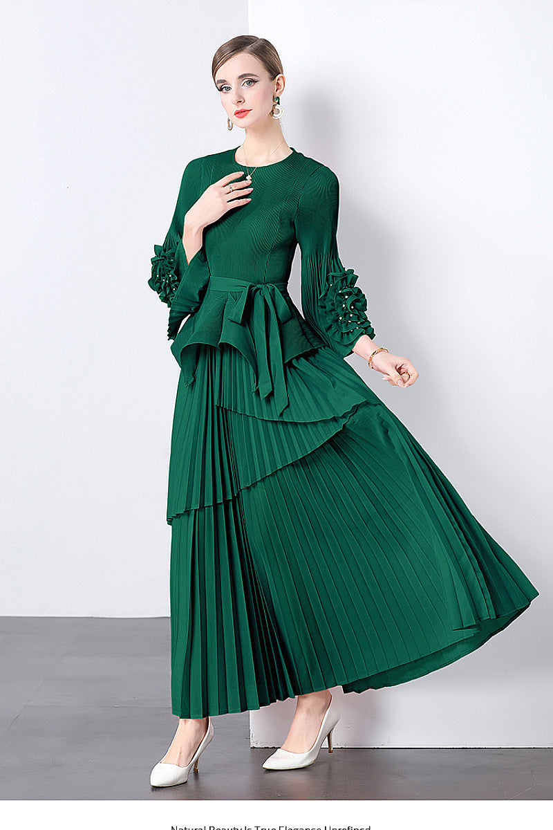 European Style Tie Waist Flare Sleeve Top Set