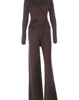 Casual V-Neck Long Sleeve Top and Pants Set