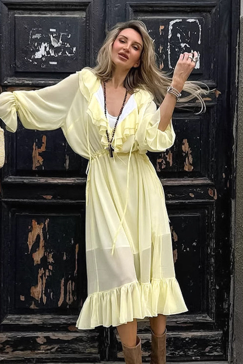 Elegant Chiffon Ruffle Dress for Women