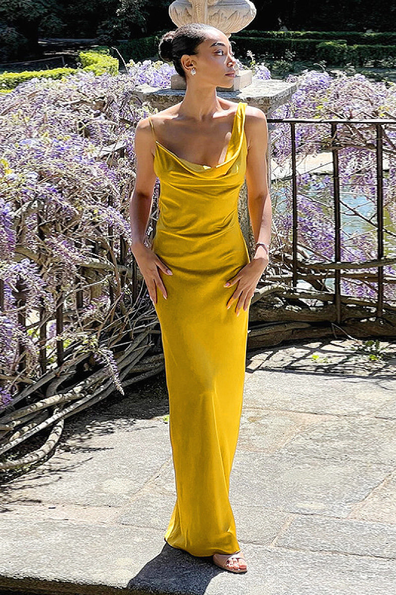 Sexy Backless Satin Long Dress with Spaghetti Straps