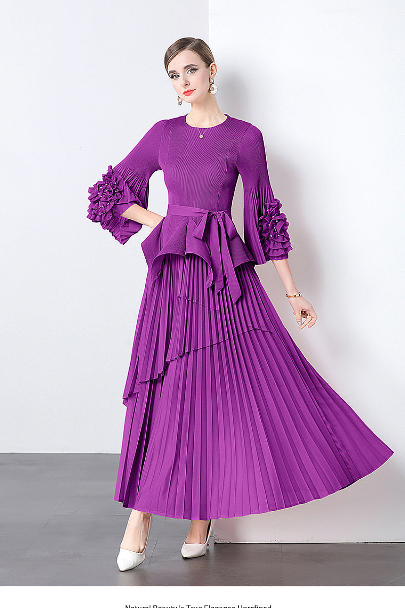 European Style Tie Waist Flare Sleeve Top Set