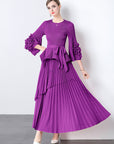European Style Tie Waist Flare Sleeve Top Set