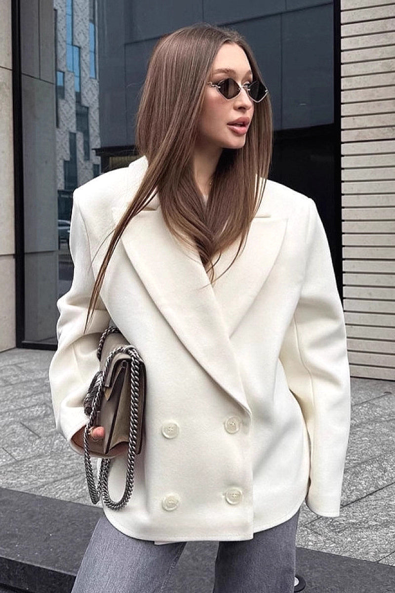 French Vintage Beige Woolen Coat for Women
