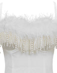 Elegant Feather Embroidered Strapless Top