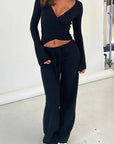 Y2K Style Spring Women's V-Neck Long Sleeve Set