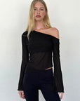 Fashionable Casual Sheer Shoulder Long Sleeve Top