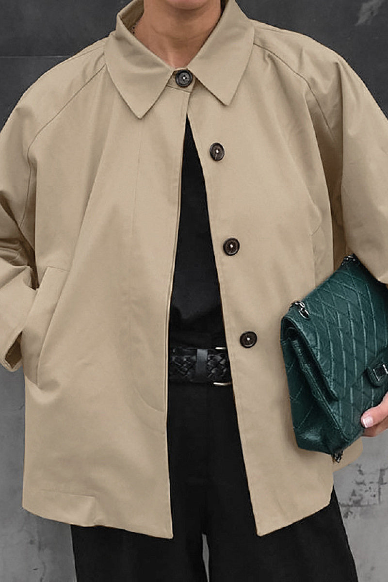 French Khaki Long Trench Coat for Women