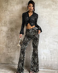 High Waist Leopard Print Flared Pants
