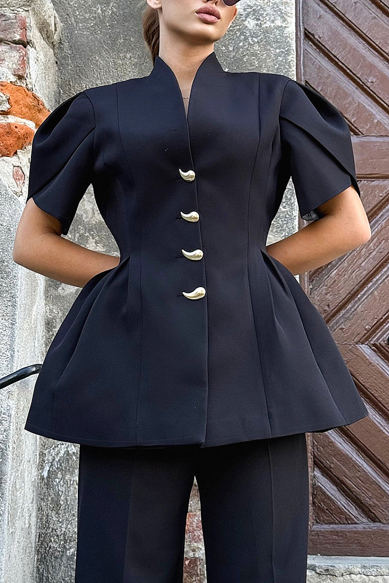 French Petal Sleeve Waist Shirt for Women