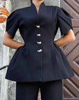 French Petal Sleeve Waist Shirt for Women