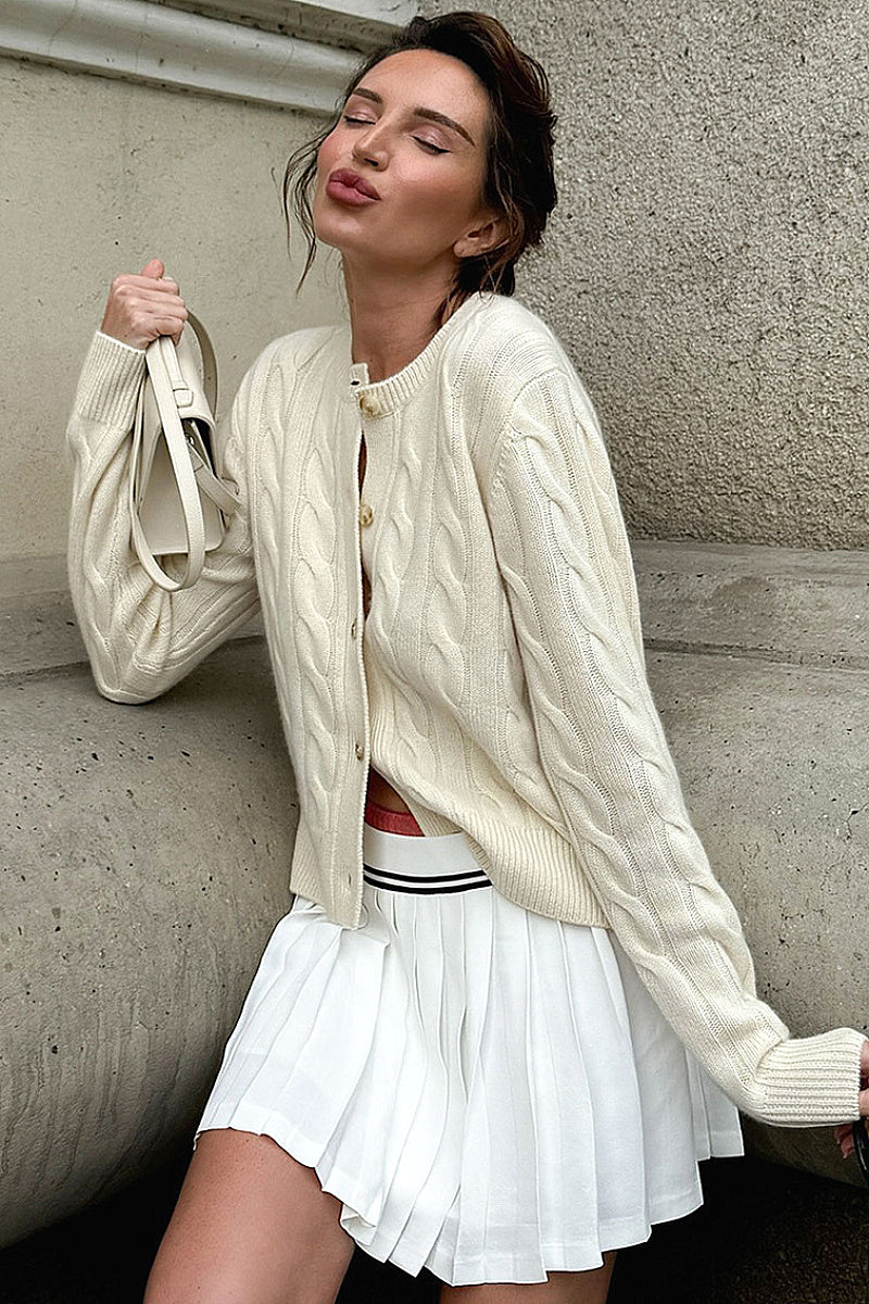 Autumn Winter Solid Color Knitted Cardigan for Women