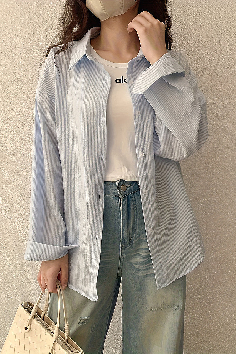 New Casual Long Sleeve Striped Polo Shirt