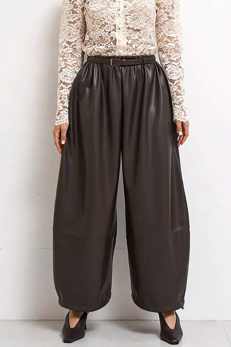 Women's Stylish High Waist PU Pants