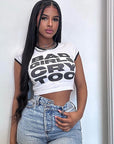Color Block Letter Print Short Sleeve Top