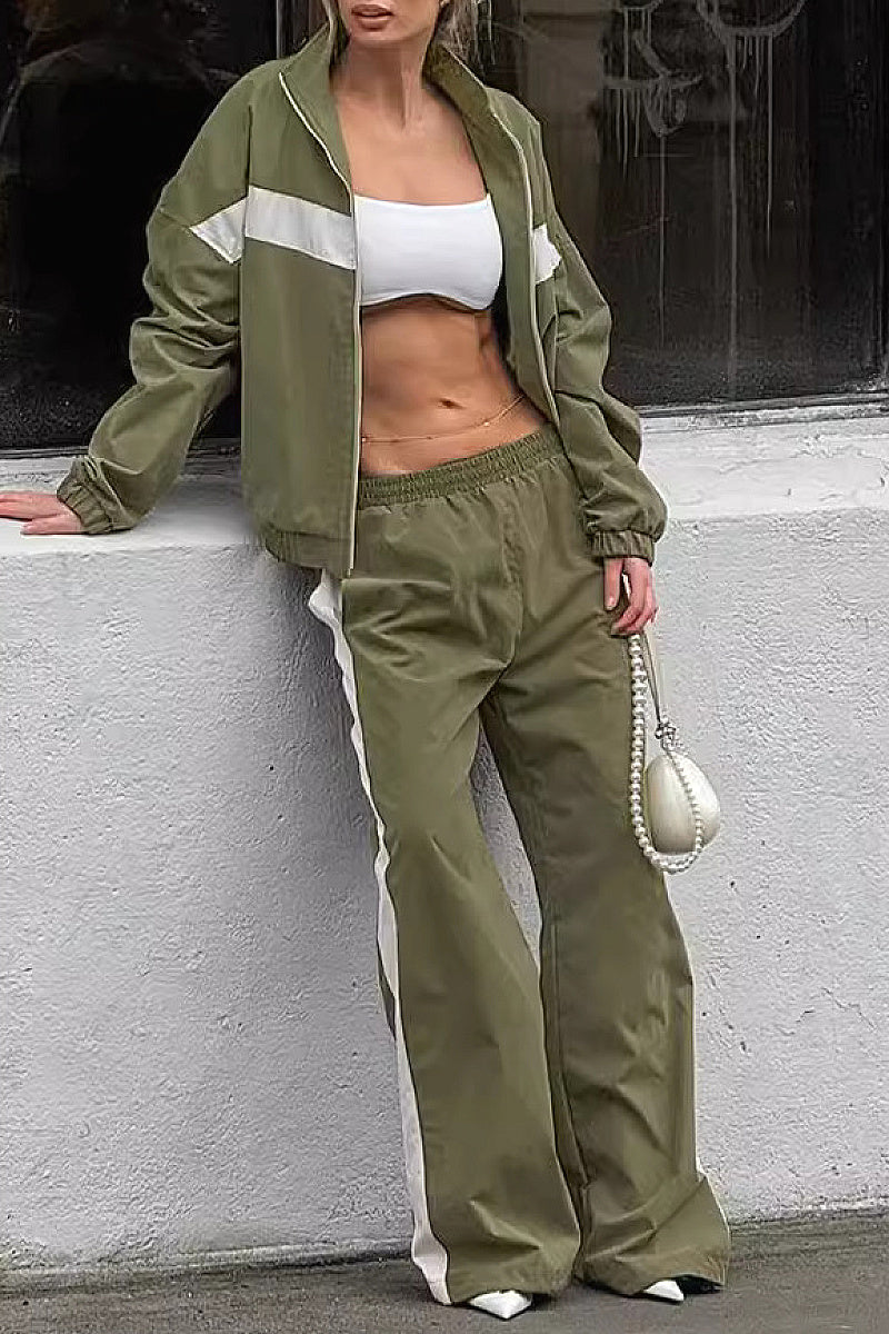 Casual Color Block Hoodie Set for Women