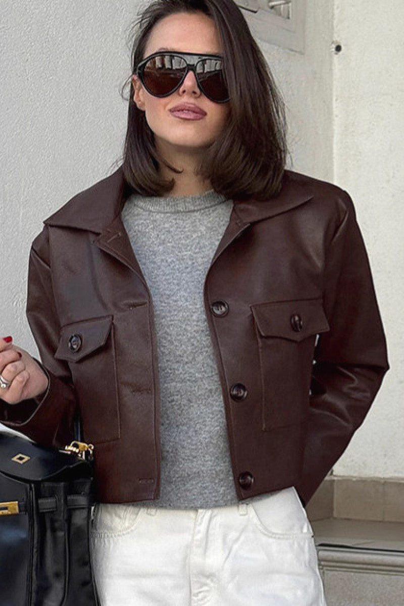 Vintage Short Leather Jacket for Women