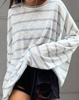Blue Striped Loose Fit Long Sleeve T-Shirt