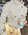 Stylish Stand Collar Waist-Defined Short Coat for Women