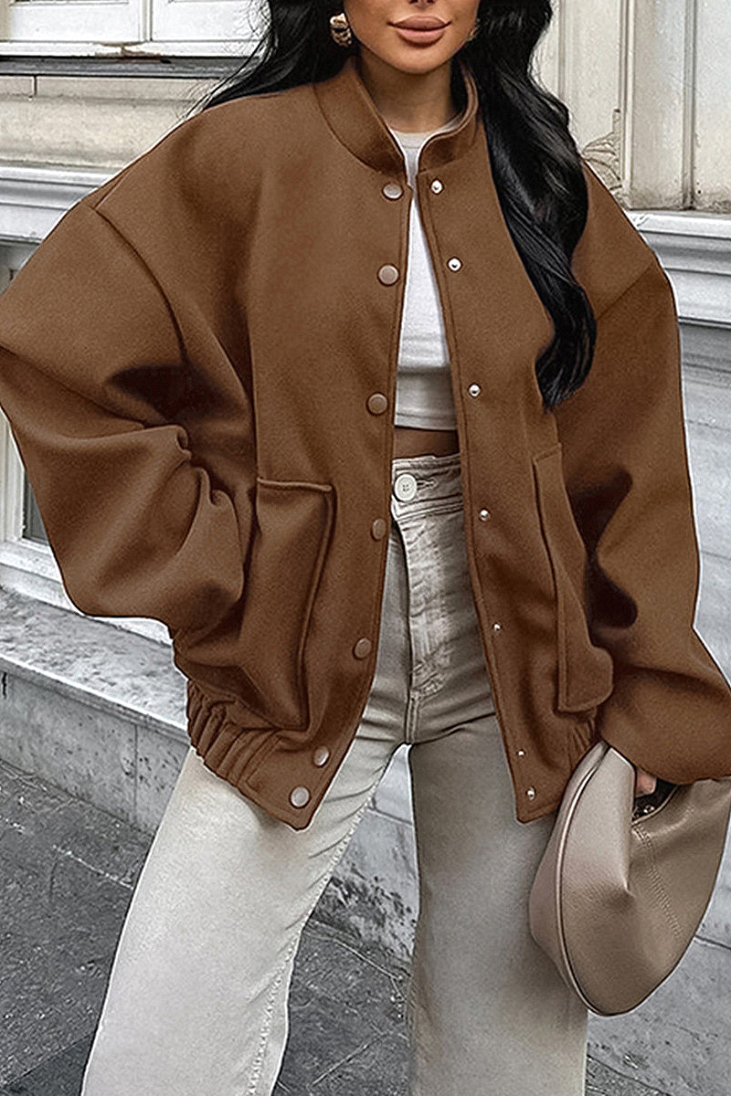 Stylish Brown Wool Blend Coat for Women