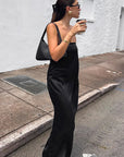 Elegant Black Satin Strapless A-Line Dress