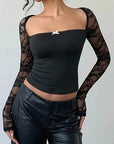 Trendy Lace Long Sleeve Crop Top for Women