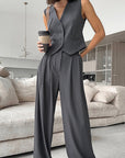 Gray Sleeveless Vest Set for Elegant Commuting