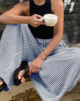 Trendy Striped Wide Leg Pants with Elastic Waist