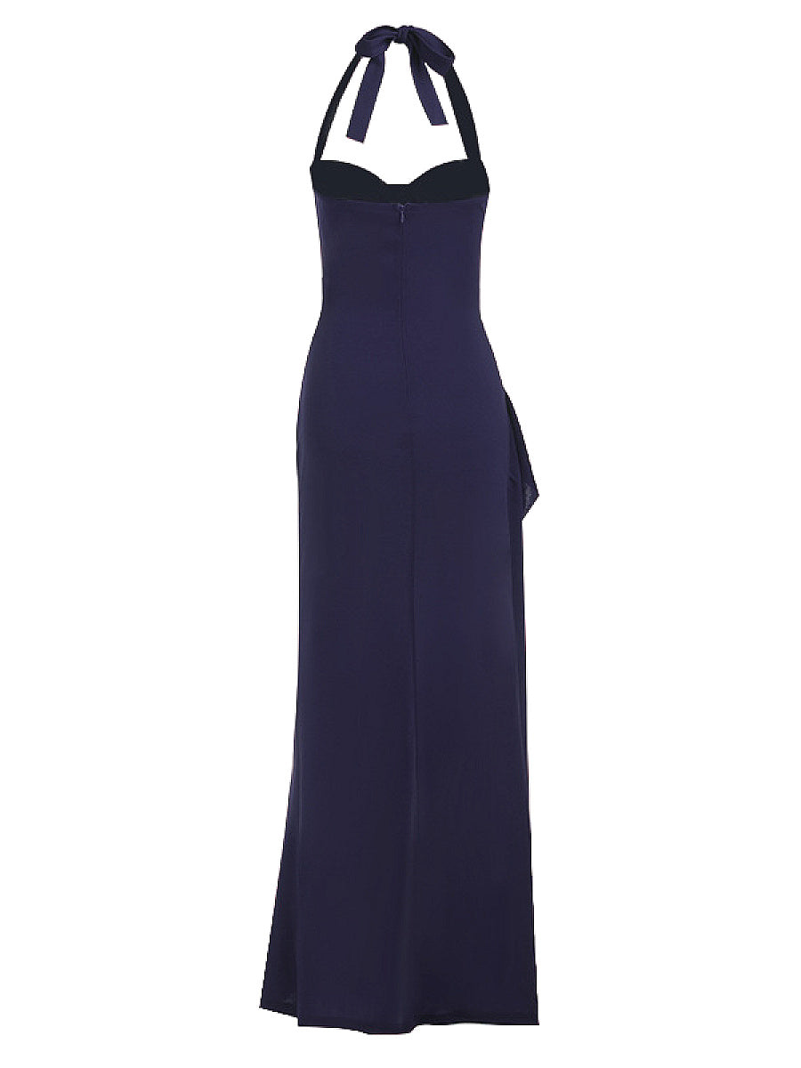 Chic Halter Neck A-Line Dress with Ruffle Hem