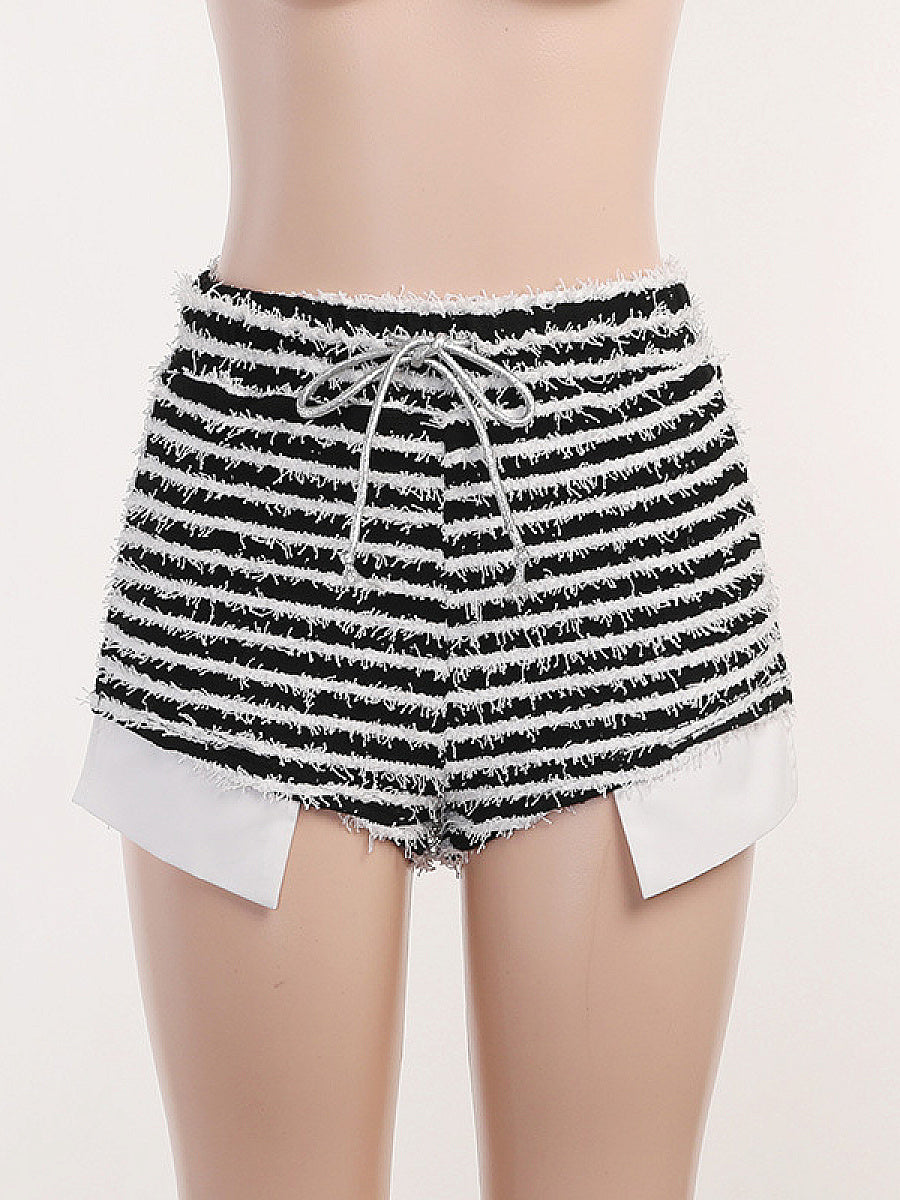 High-Waisted Striped Drawstring Shorts for Women