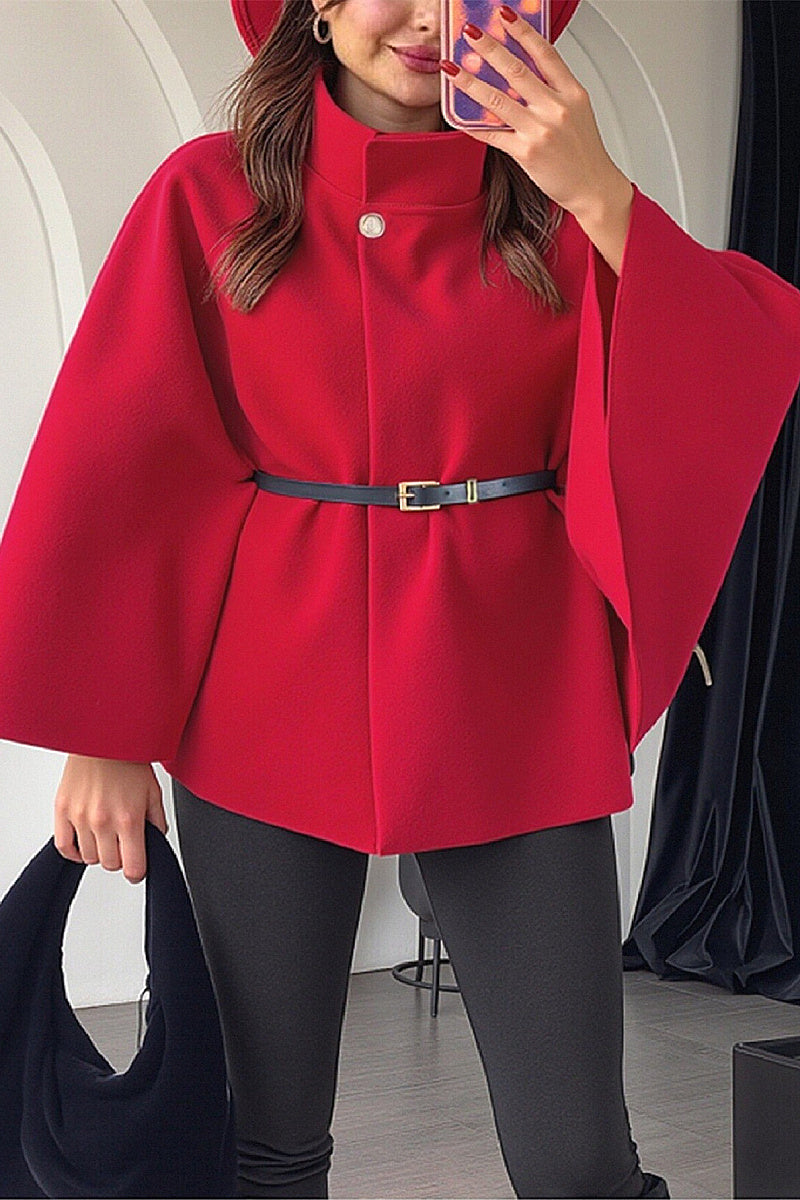 Elegant Winter Women's Cape Coat with Waist Tie