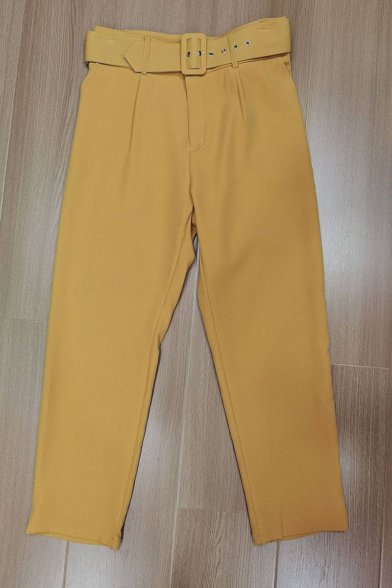 Casual High Waist Straight Leg Pants with Belt